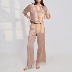 Lunya Washable Silk High Rise Pant Set in Otium Tan | NWT | Size M